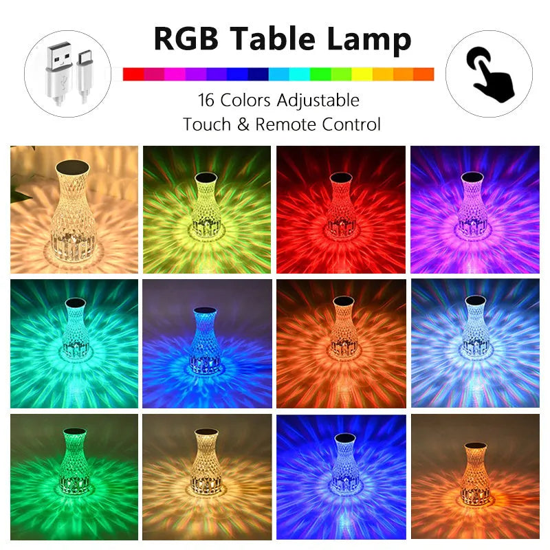 Crystal bedside lamp vase shape 9x19cm transparent PC material with LED colour light
