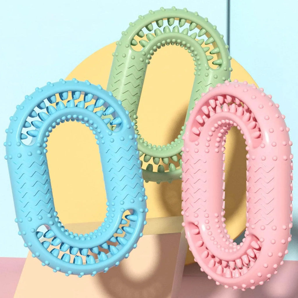 Blue O-ring shaped dog chewing toy for aggressive chewers on white background