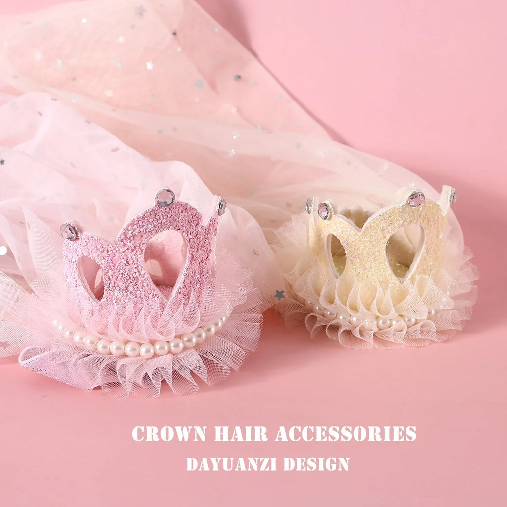 Pet cat wearing a princess crown headdress with a choice of beige or pink crown veil