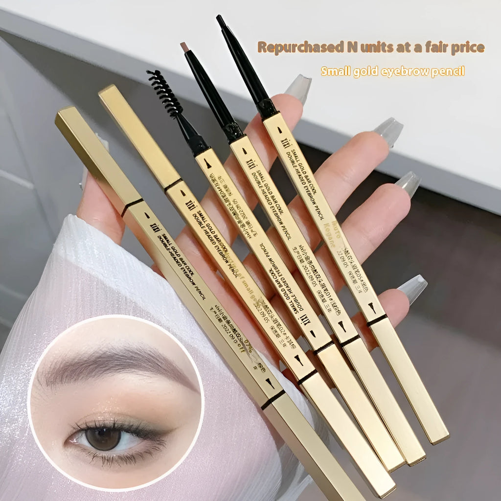 Small Gold Chopsticks Ultra-fine Eyebrow Pencil in five colour shades on a grey background.