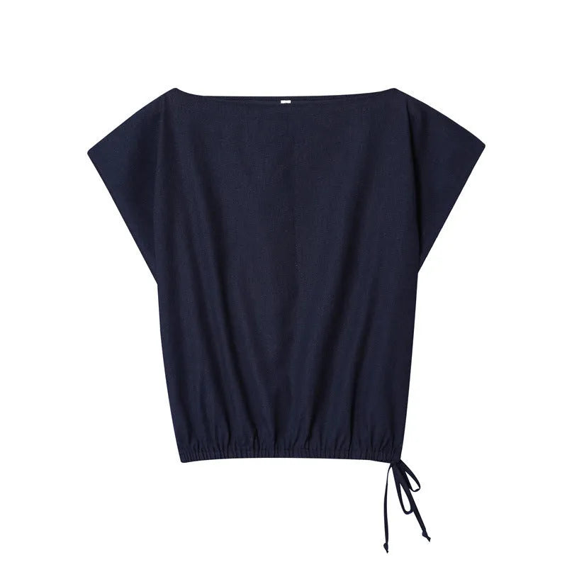 Women's linen style shirt with flounced sleeves and matching wide-leg trousers co-ordinated set
