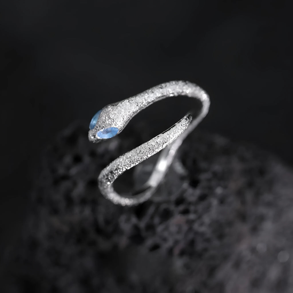 Women's adjustable silver snake zodiac ring with platinum-colour finish