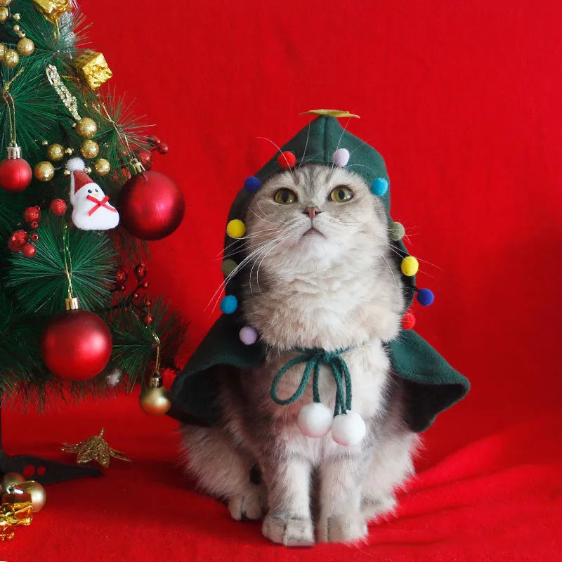 Polar fleece red Christmas hooded cloak for dogs and cats with hood