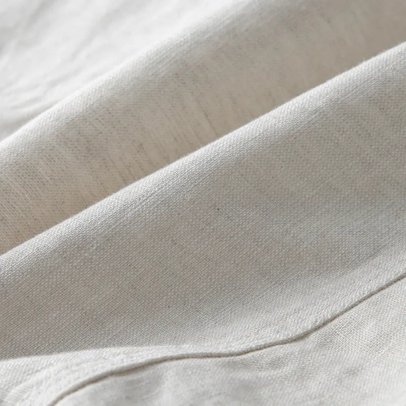 Men's casual linen suit jacket in loose fit with long sleeves, shown in solid colour options