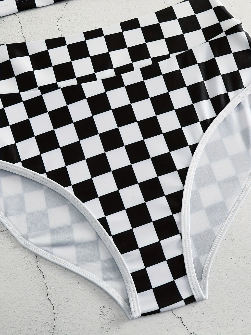 Racing one-piece swimsuit with suspender backless design chessboard plaid pattern polyester sporty style for women