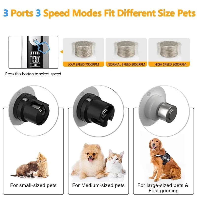 3-speed LED electric dog nail trimmer with automatic piercing and dust collection system