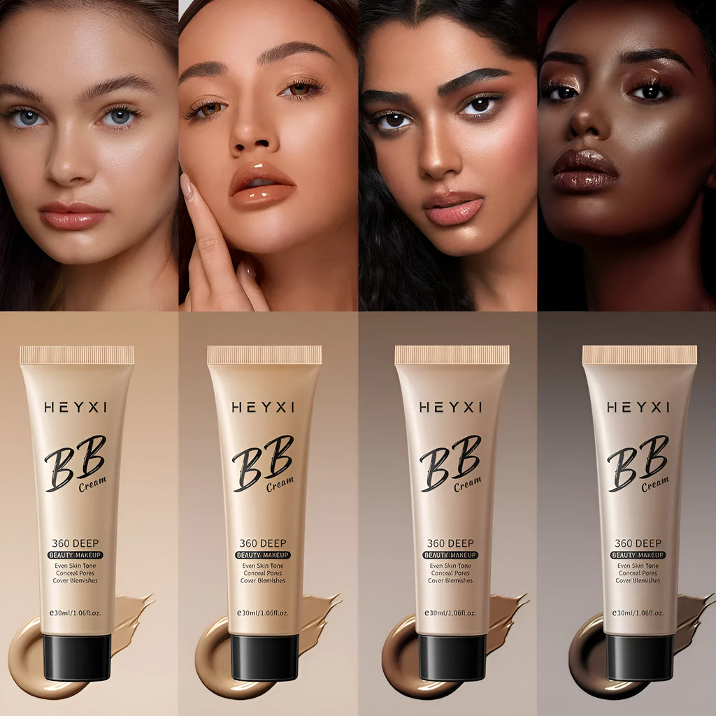 Waterproof sweat-proof BB cream foundation in four shade options with skin care properties