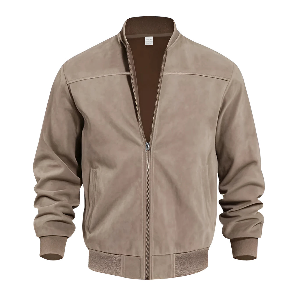 Men's plus size suede zip-front jacket in polyester fabric with cotton lining
