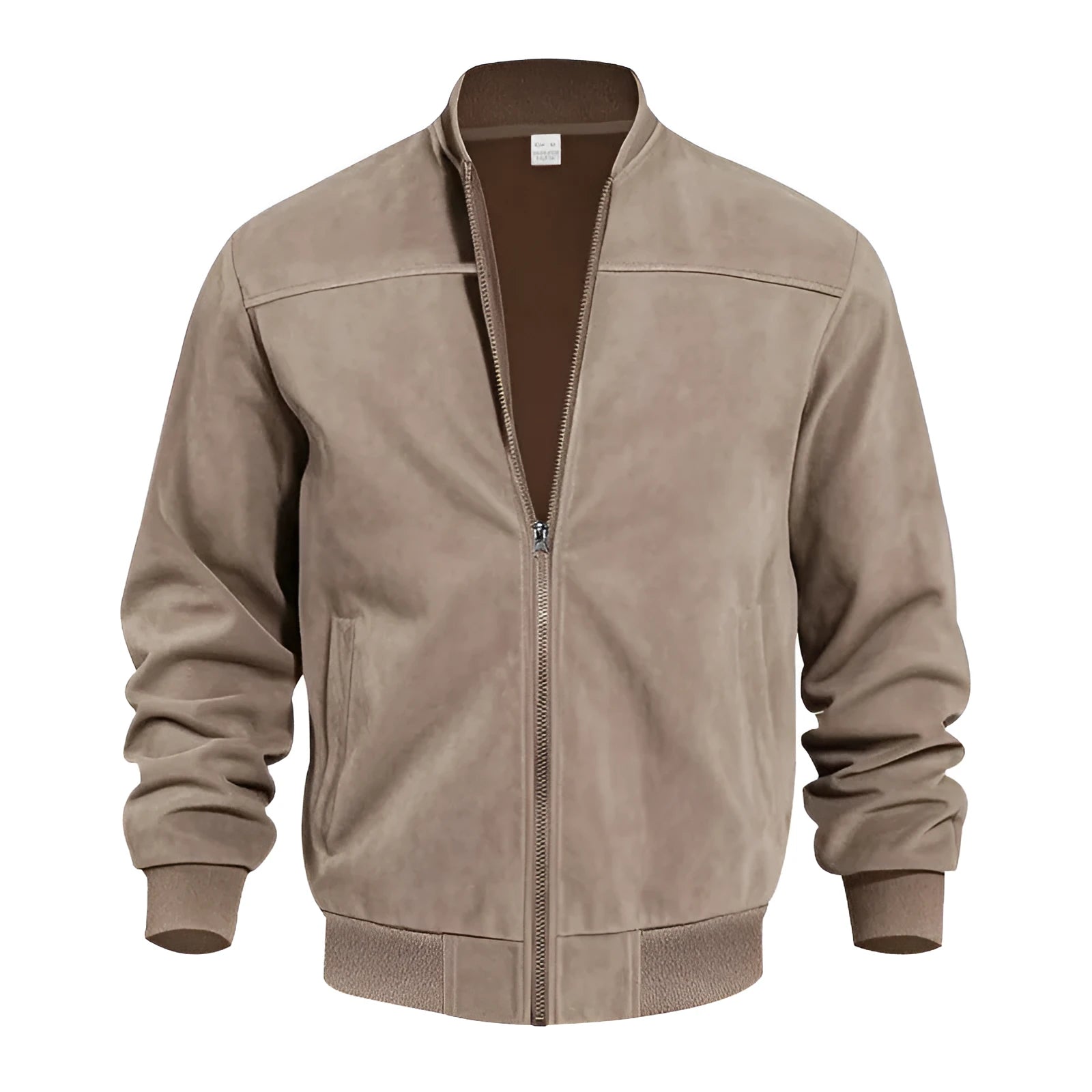 Men's plus size suede zip-front jacket in polyester fabric with cotton lining