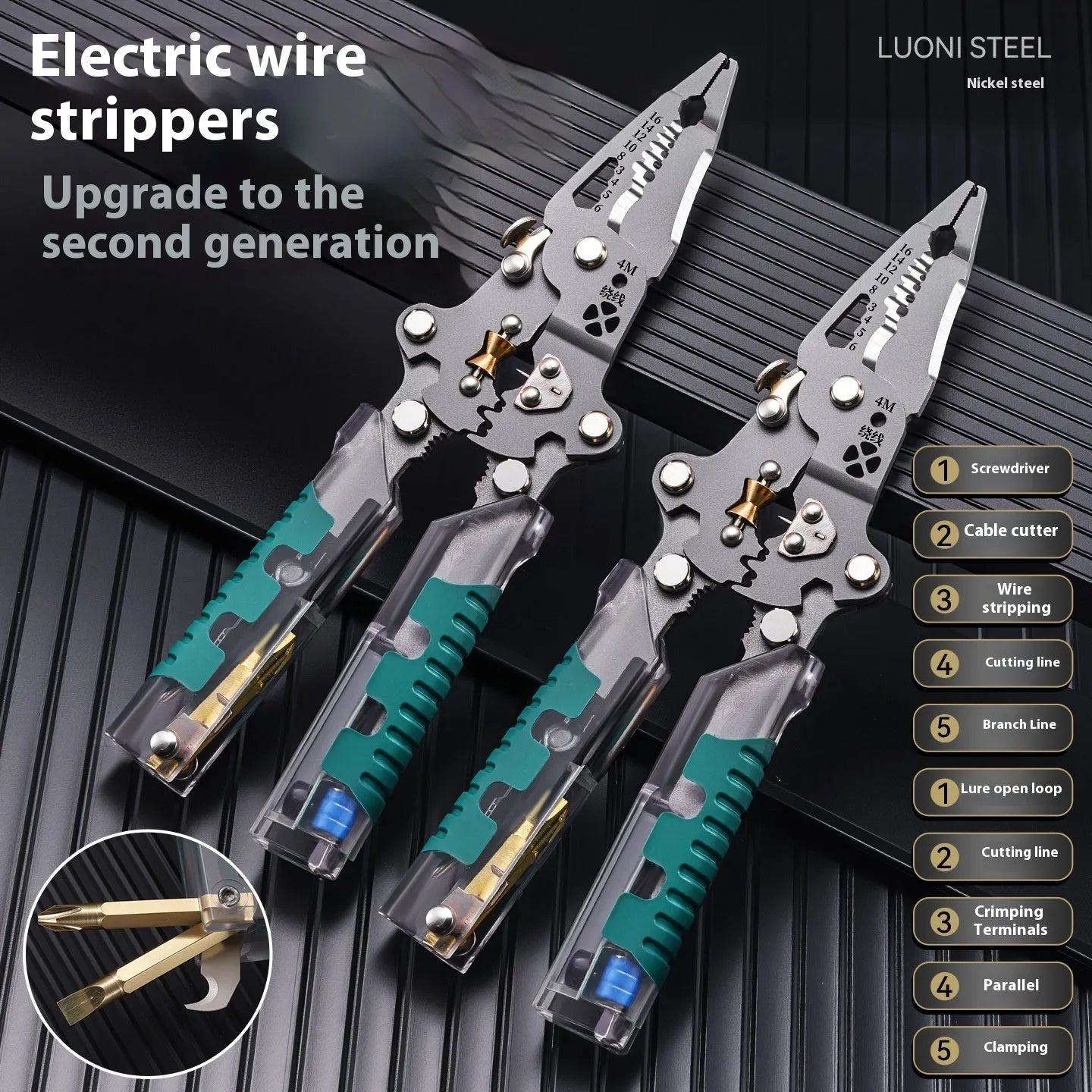 Thickened multi-functional electric pointed pliers wire stripper with rust-resistant steel cutting edges