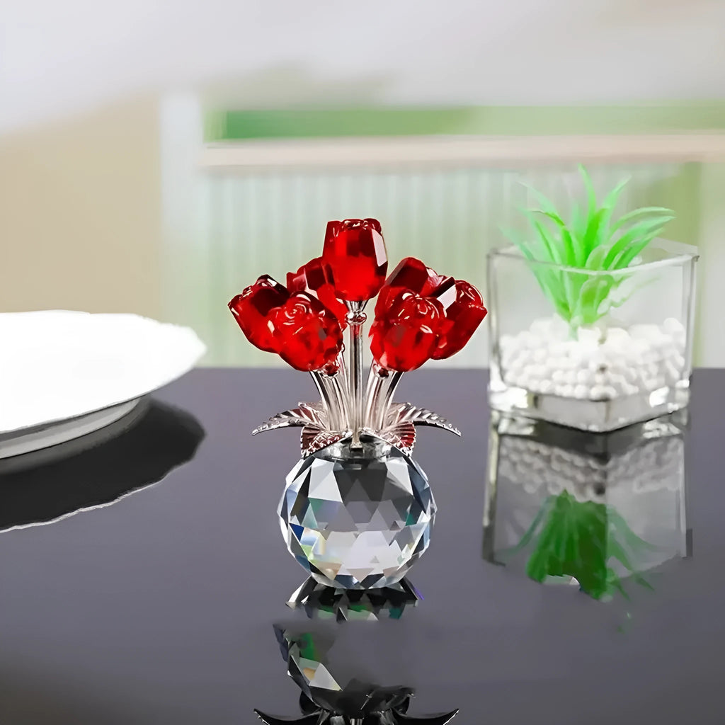 Geometric K9 crystal glass rose decoration in a choice of seven colours on a plain background.