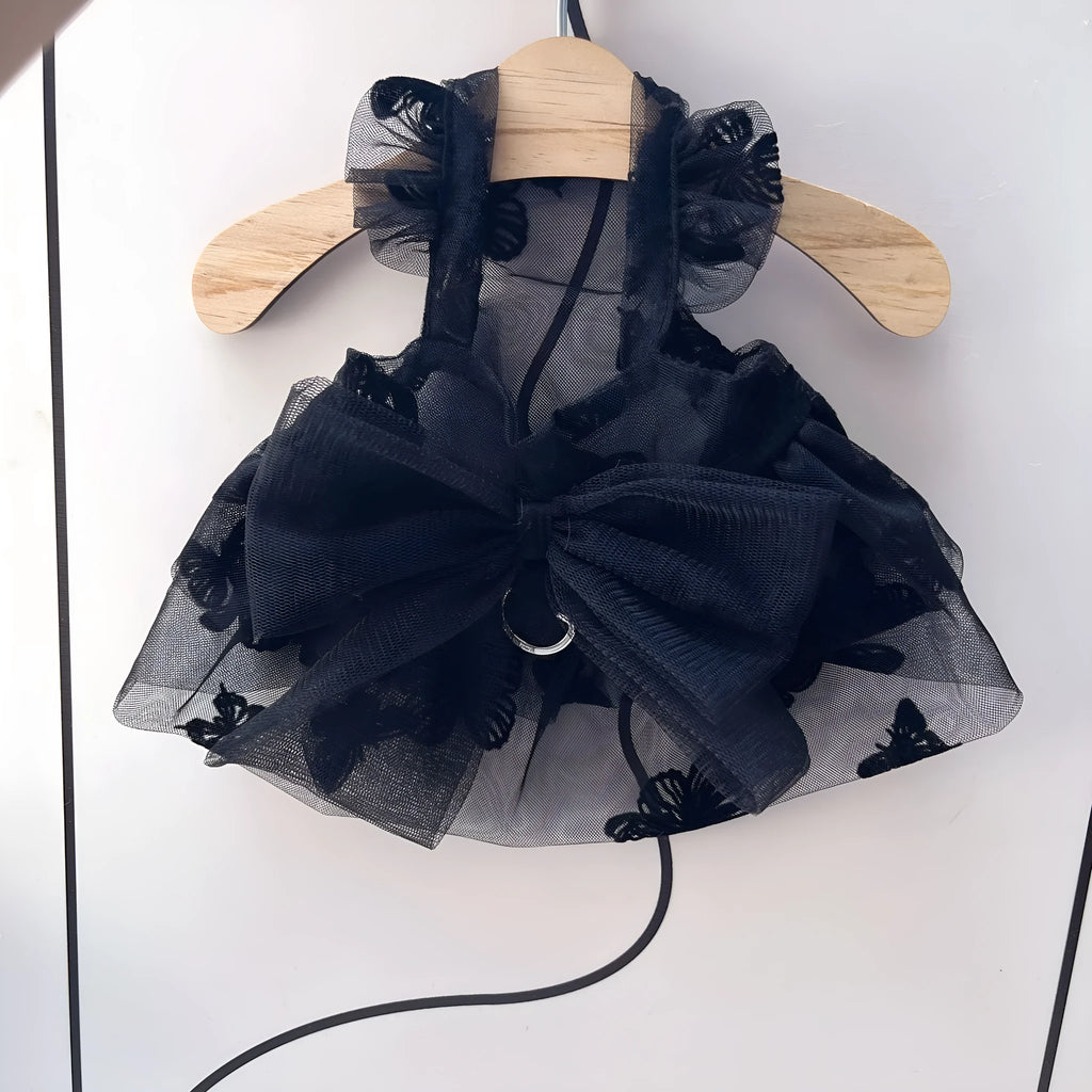 Black polyester princess tulle skirt for small dogs and cats on size chart
