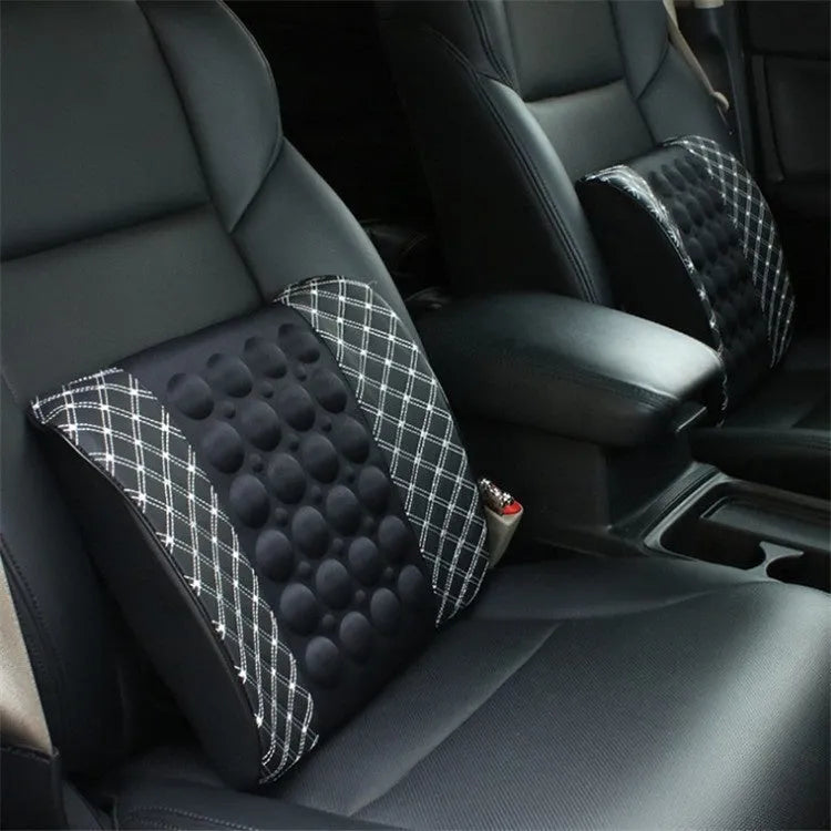 Car Electric Massage Lumbar Support Pillow Interior Decoration PU Leather with Latex Filler Four Seasons Universal Black Ribbon Red Line or Black White Line Red Wine Headrest Pair Bag Single Bag Options