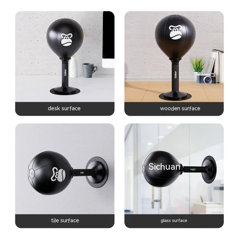 Boxing desktop speed ball in vertical stand with PU sphere, Cool Bear style, on a desk