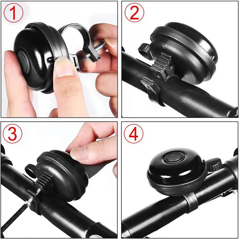 Black ABS bicycle flat bell 58mm diameter on handlebar