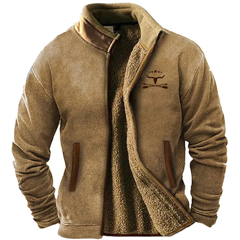 Men's green polyester padded coat with regular fit and fleece lining