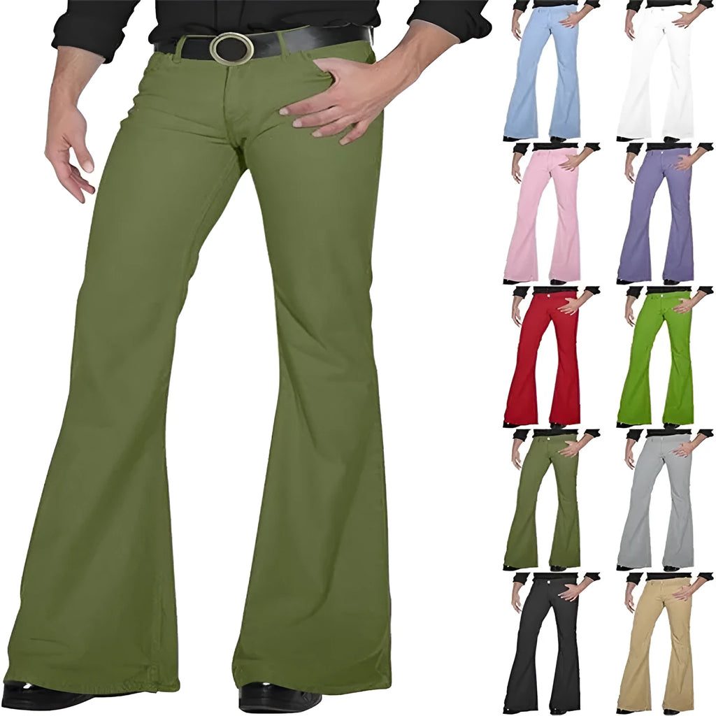 Solid colour stretch slim retro bell-bottom trousers for women, high elasticity, mid waist, zip fly, available in 12 colours