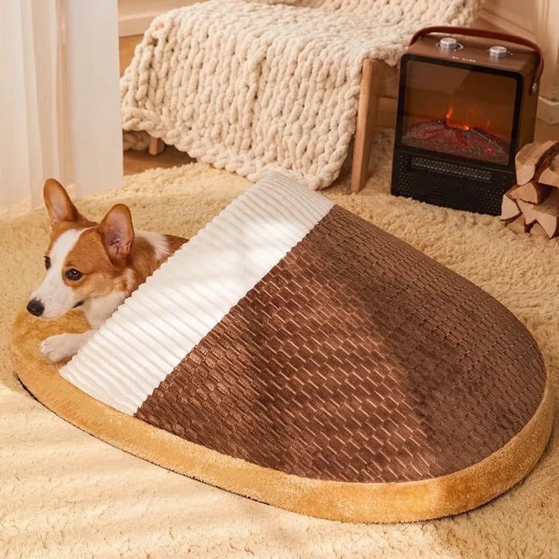 Dog nest sleeping bag for small medium dogs, warm plush material, removable washable pad, blue colour