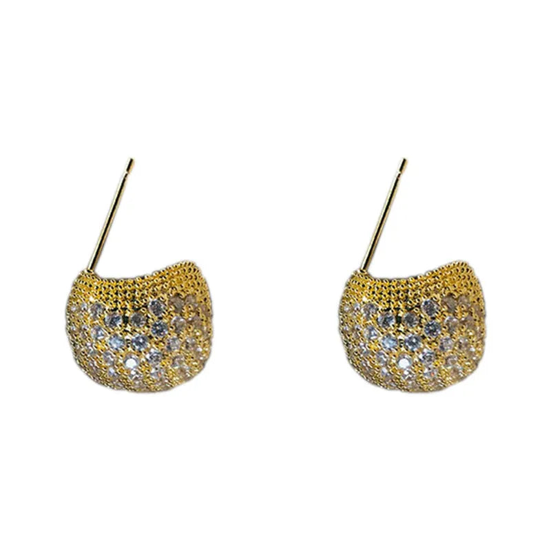 Geometric drop-shaped earrings with full diamond sparkle in gold or white colour for women