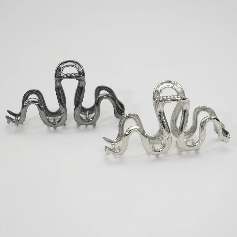 Slytherin serpentine metal barrette with electroplated silver finish, 10.5cm snake design hair clip