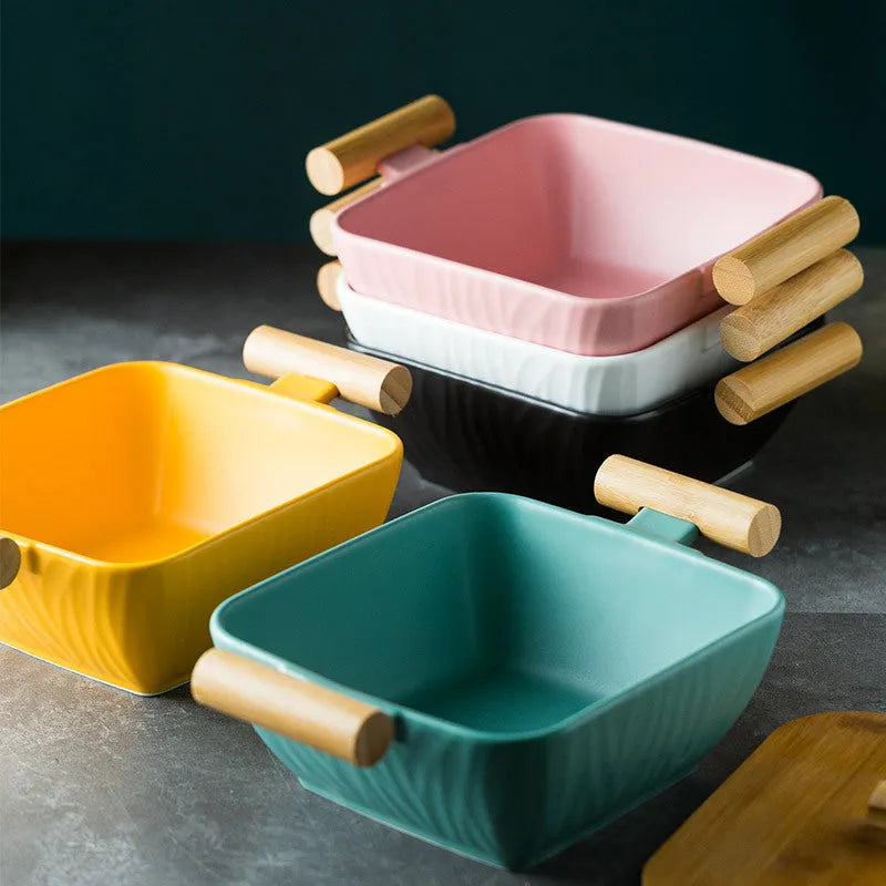 Modern irregular-shaped porcelain ceramic bowl with matching lid in choice of four colours