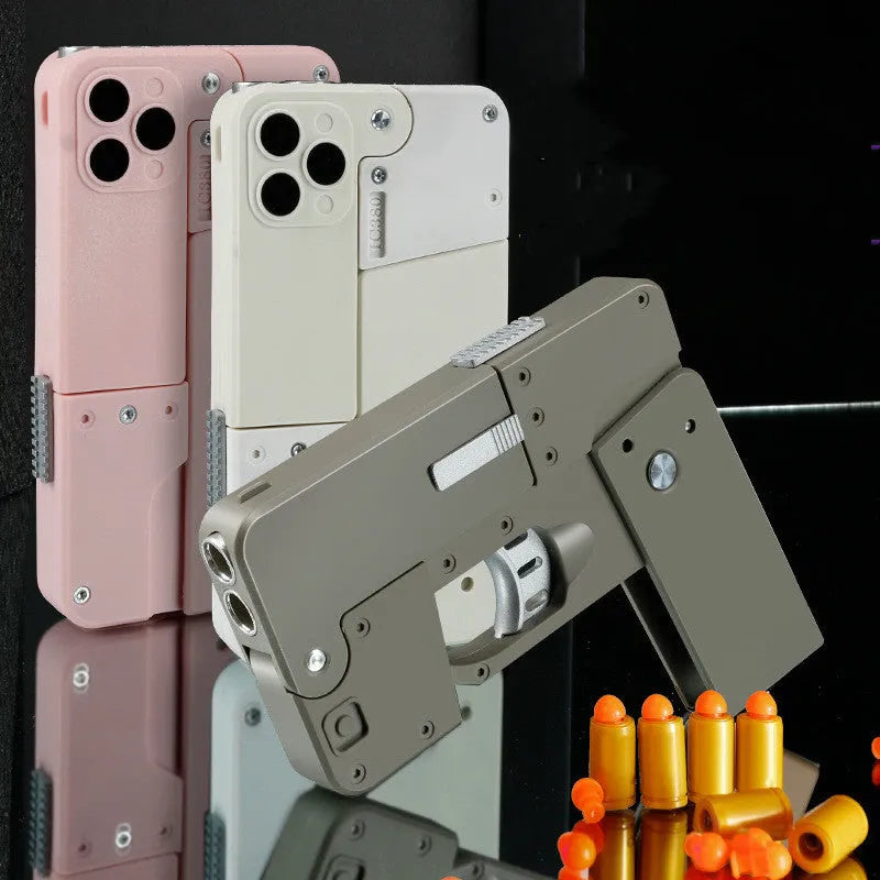Folding mobile phone dart blaster toy with soft foam bullets in pink
