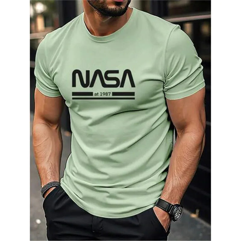 Men's slim-fit cotton short sleeve t-shirt in various colours including apricot, mint green, and sapphire blue