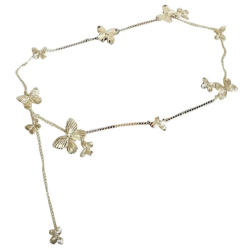 Gold or silver butterfly waist chain belt with 104cm length and single circle design