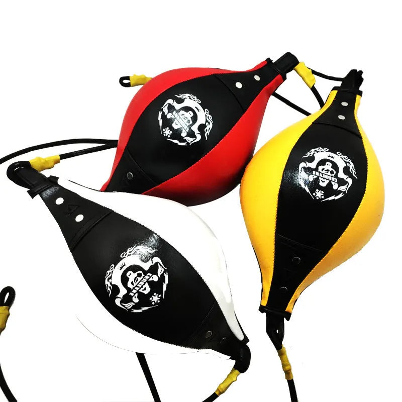 Diamond pattern PU boxing speed ball in black and red for reaction training and martial arts