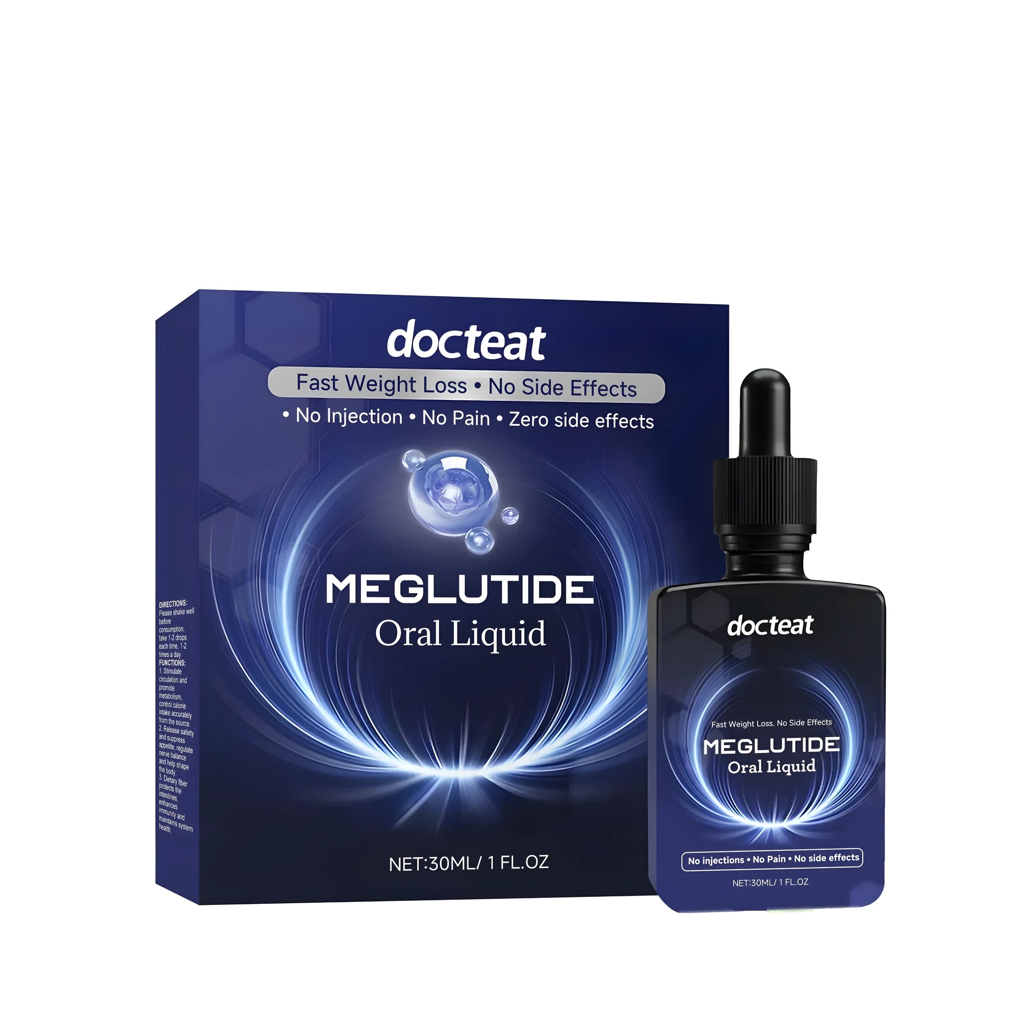 Meglutide Oral Liquid 30ml bottle with dropper, containing traditional Chinese medicine extract and vitamin B1 supplement