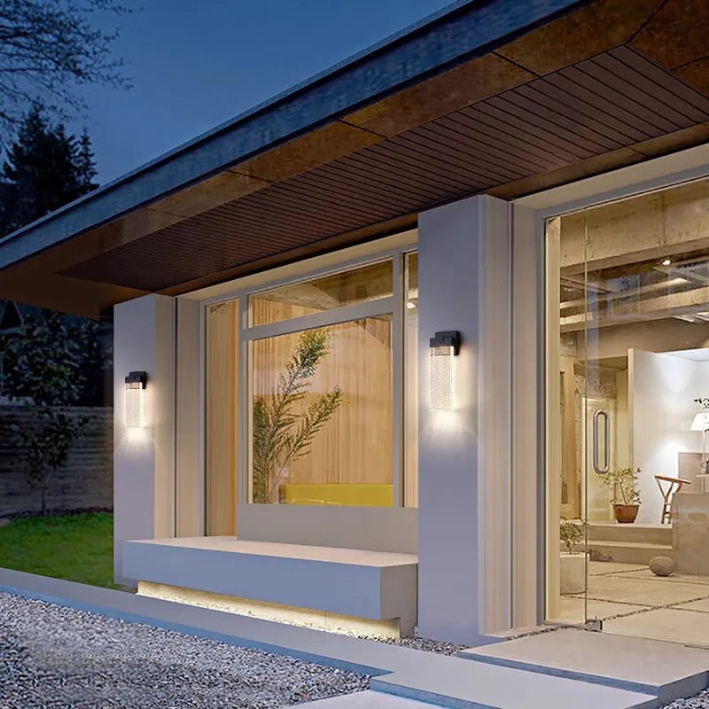 Black stainless steel outdoor LED wall lamp with warm light for courtyard or corridor