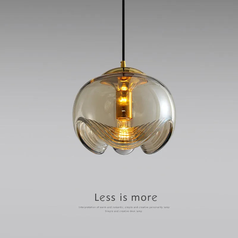 Modern minimalist glass bedside chandelier with 250mm diameter and transparent, amber or smoky grey light colour options
