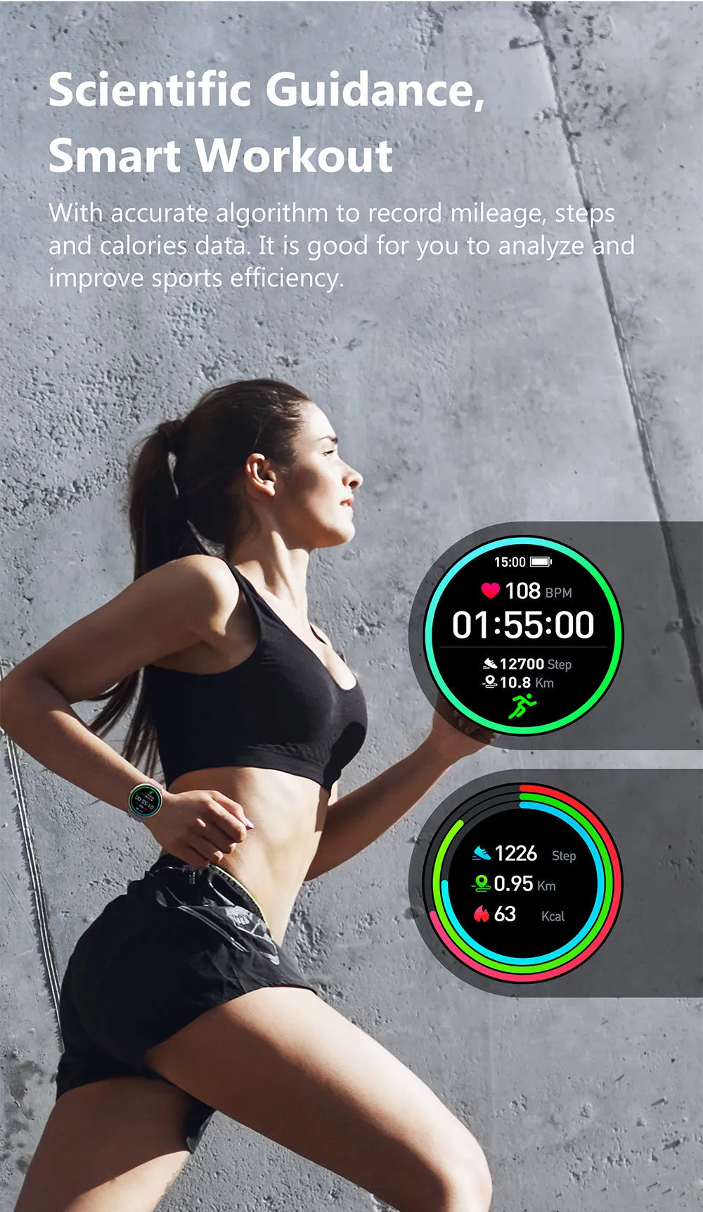 IMILAB KW66 smart watch black front view with 1.28 inch TFT screen and alloy case