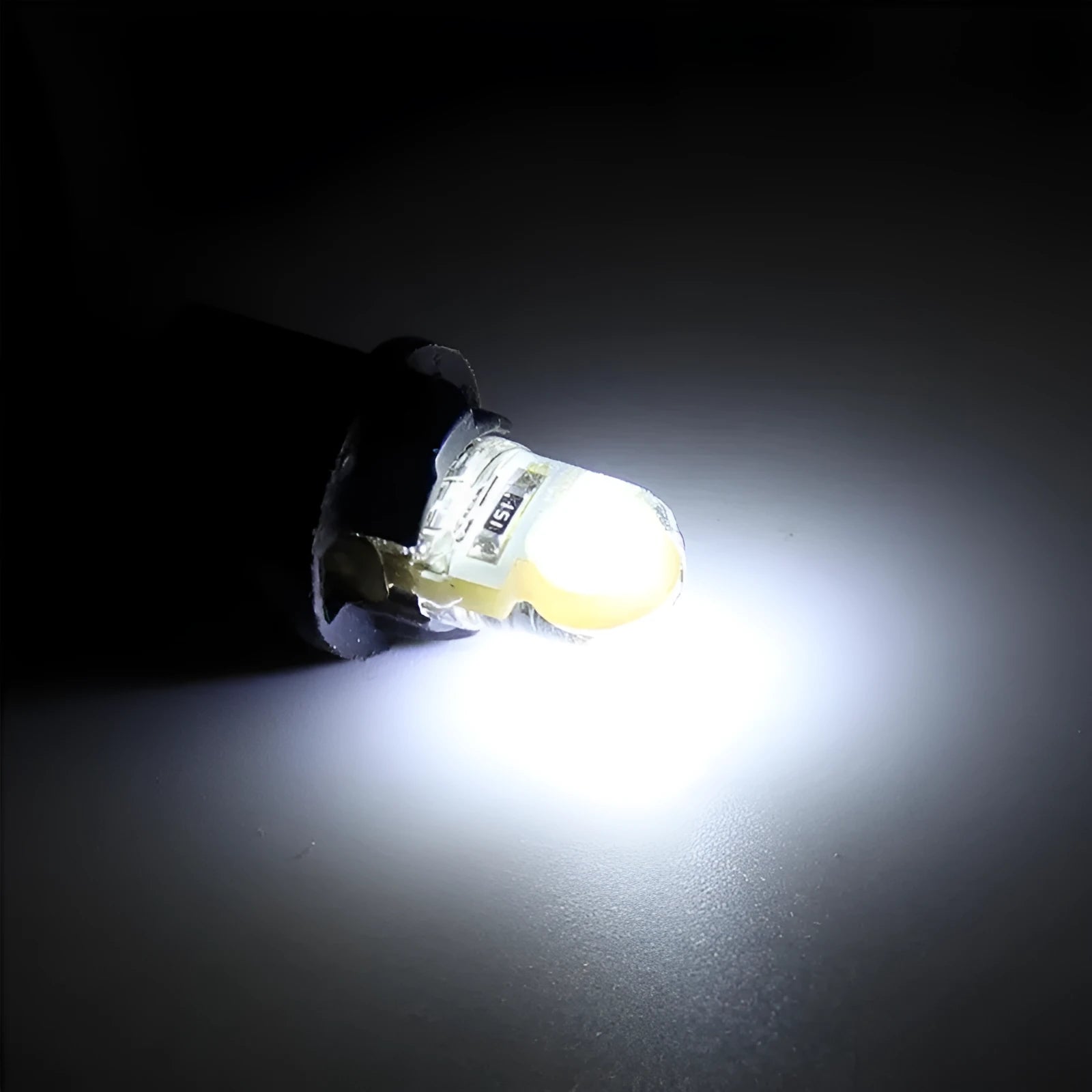 T10 COB LED bulb 21.5mm length 9.5mm diameter silicone body 12V DC automotive