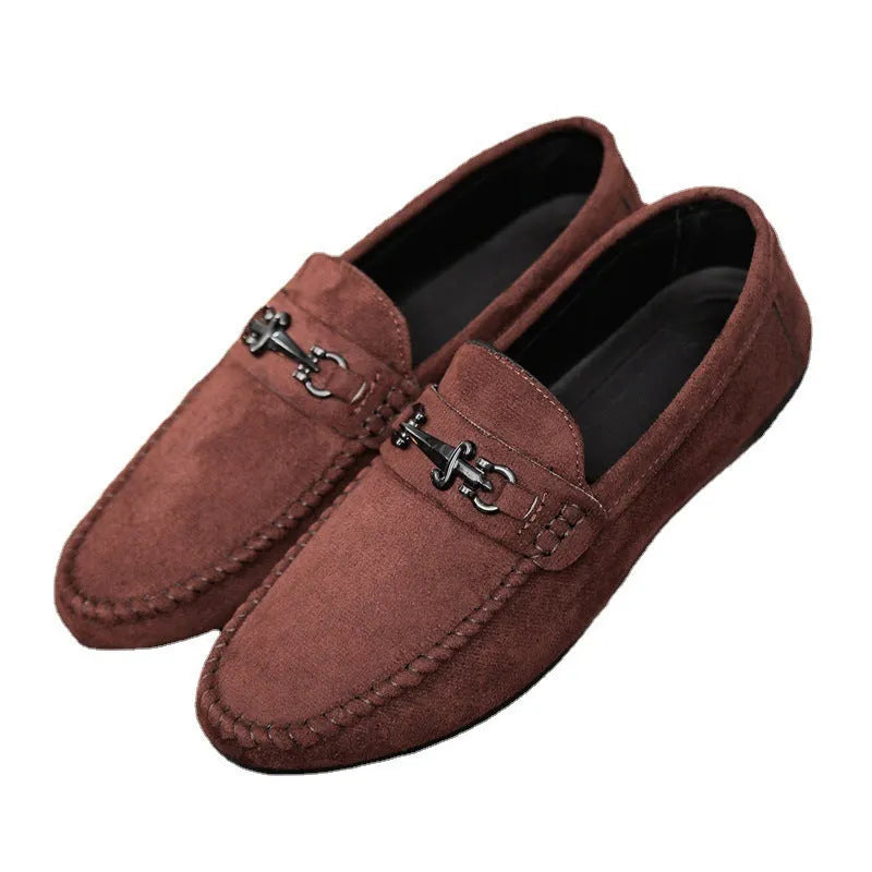 Men's black waterproof slip-on loafers with round toe and low stiletto heel