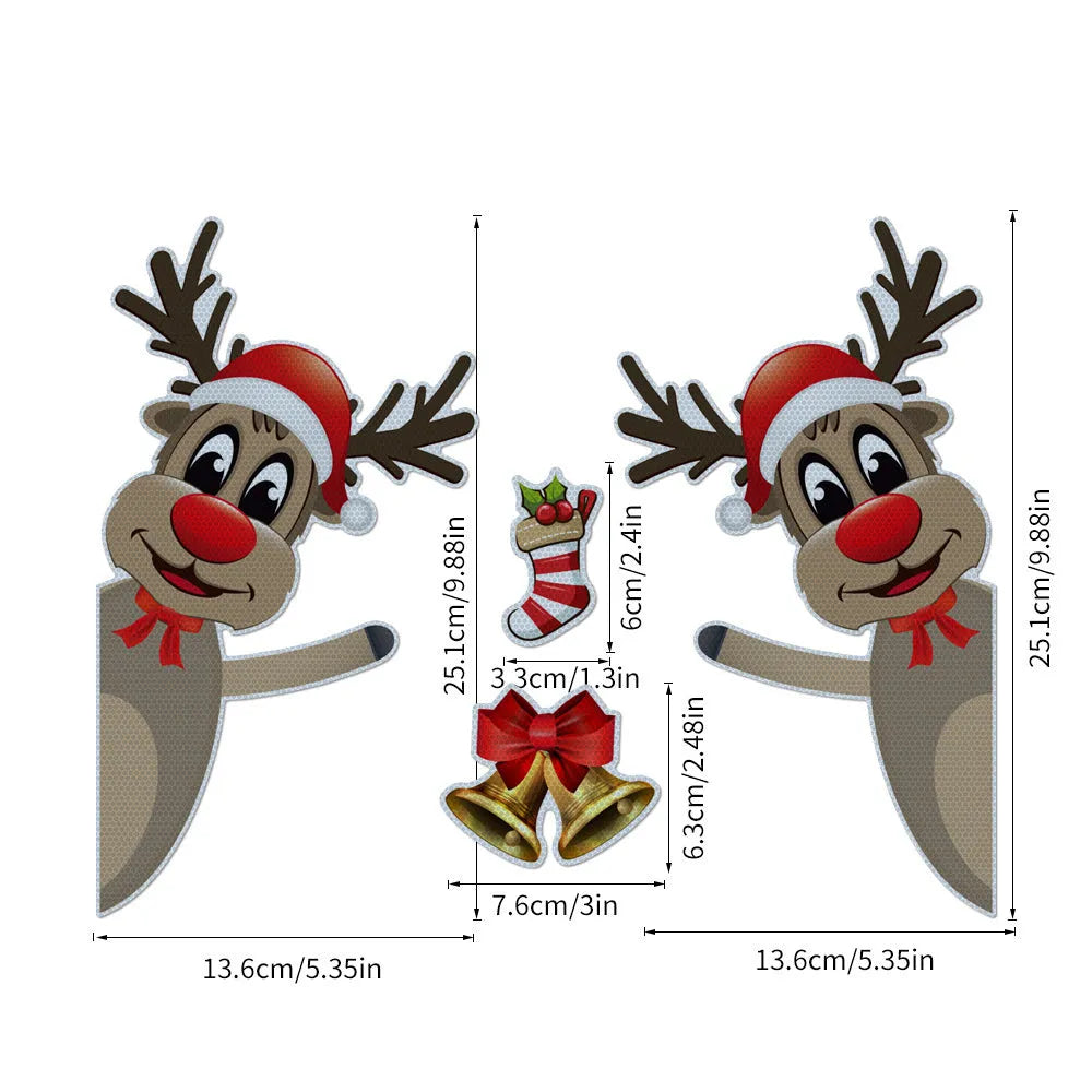 Cartoon-style Christmas elk magnetic bumper sticker with luminous reflective finish.