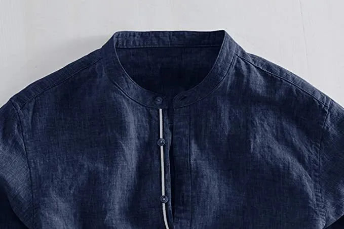 European and American summer casual plain long-sleeved cardigan in hemp blend fabric, loose fit, standing collar, available in multiple colours and sizes