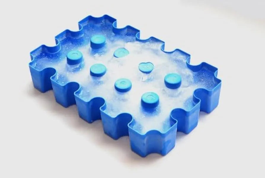 Blue PP portable ice tray maker for camping and picnic, size 34x22x6cm