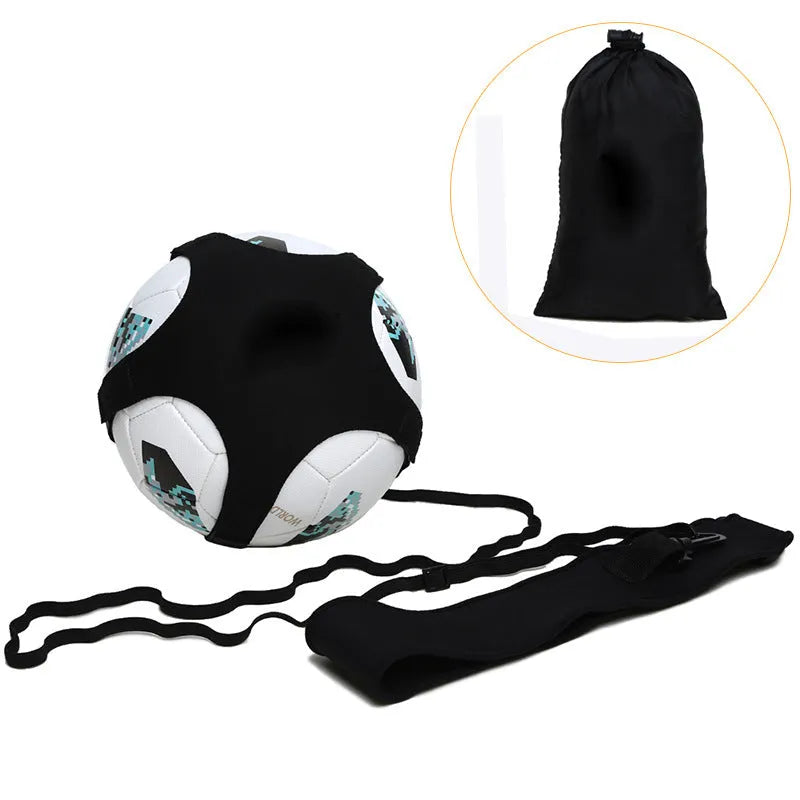 Black football juggling belt with 2 metre static length for rotating solo practice