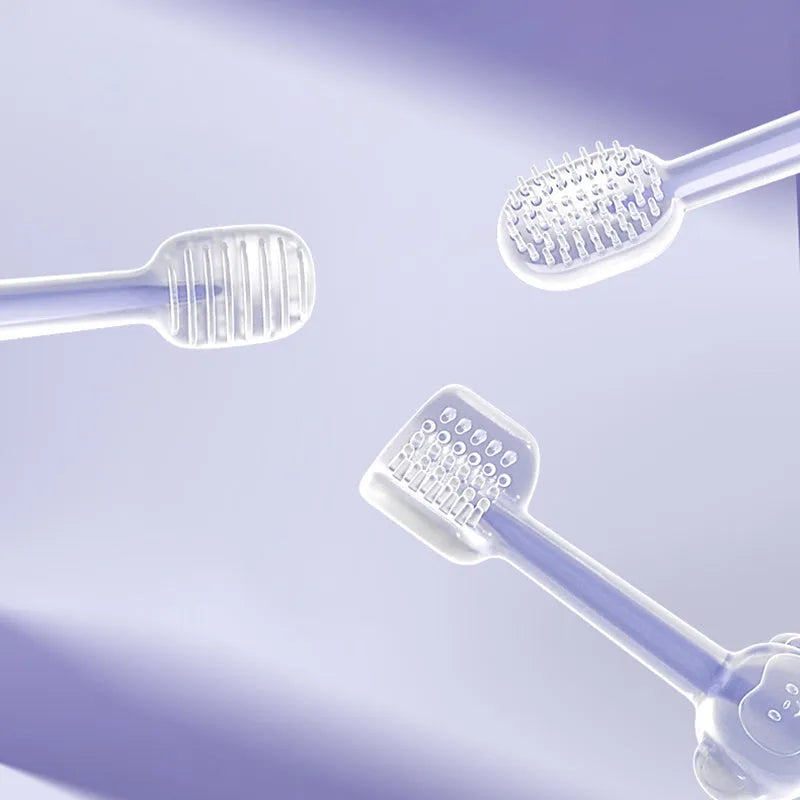 Purple silicone gel pet toothbrush for cleaning dog and cat teeth