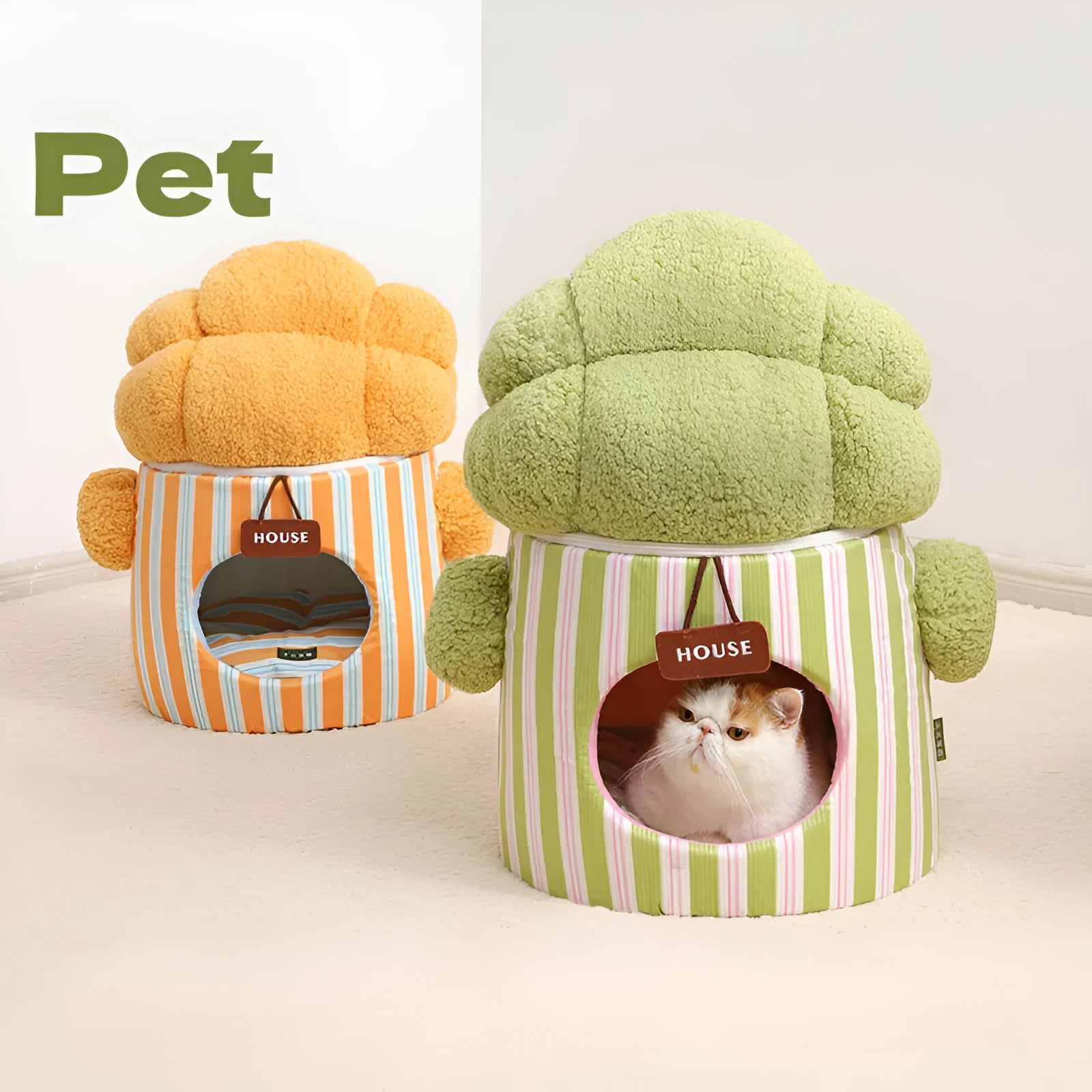 Cauliflower Tree Hole Nest three-dimensional enclosed small dog house cat house plush foam indoor green