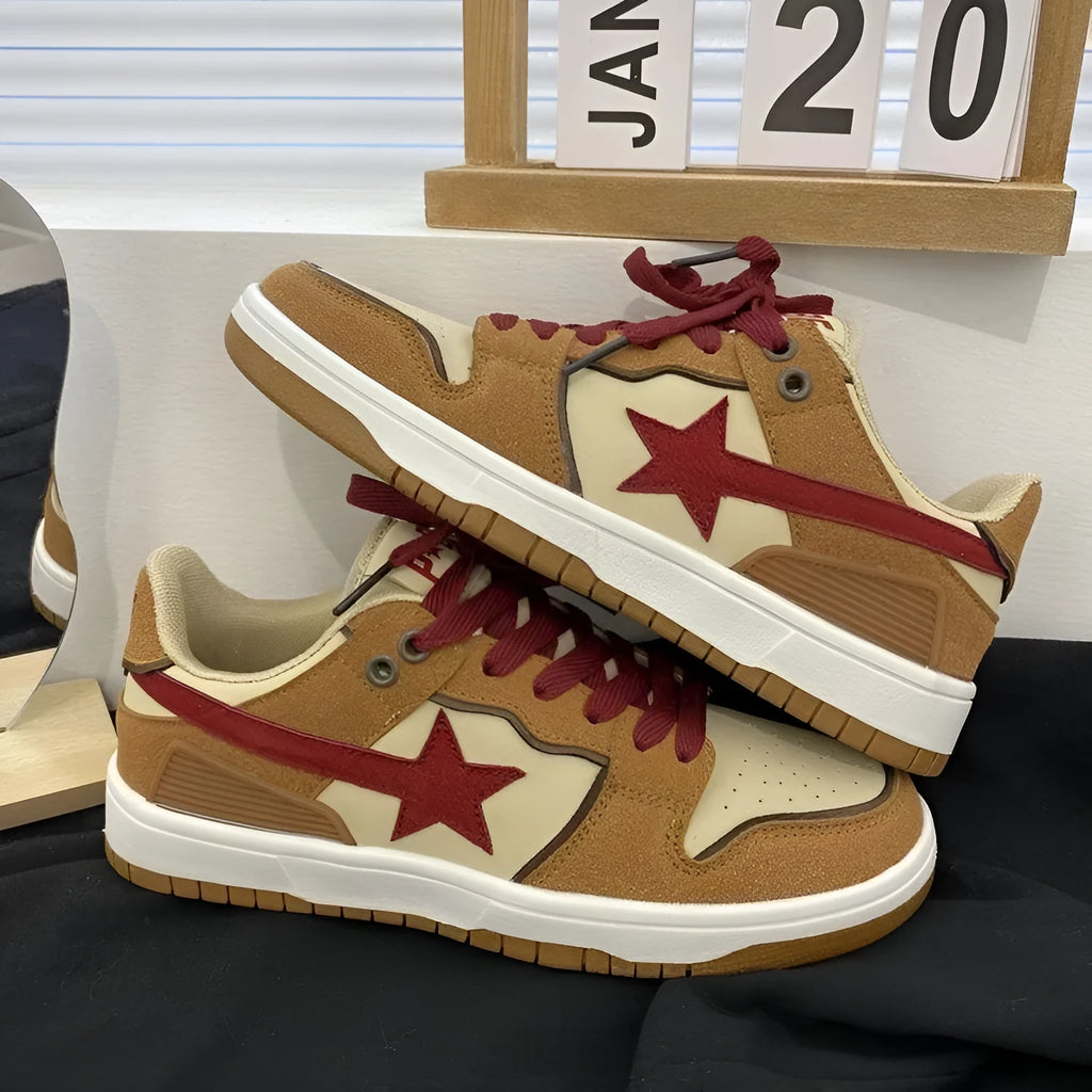 Women's brown casual sneakers with sequin detailing, platform mid heel, and low-top round toe design