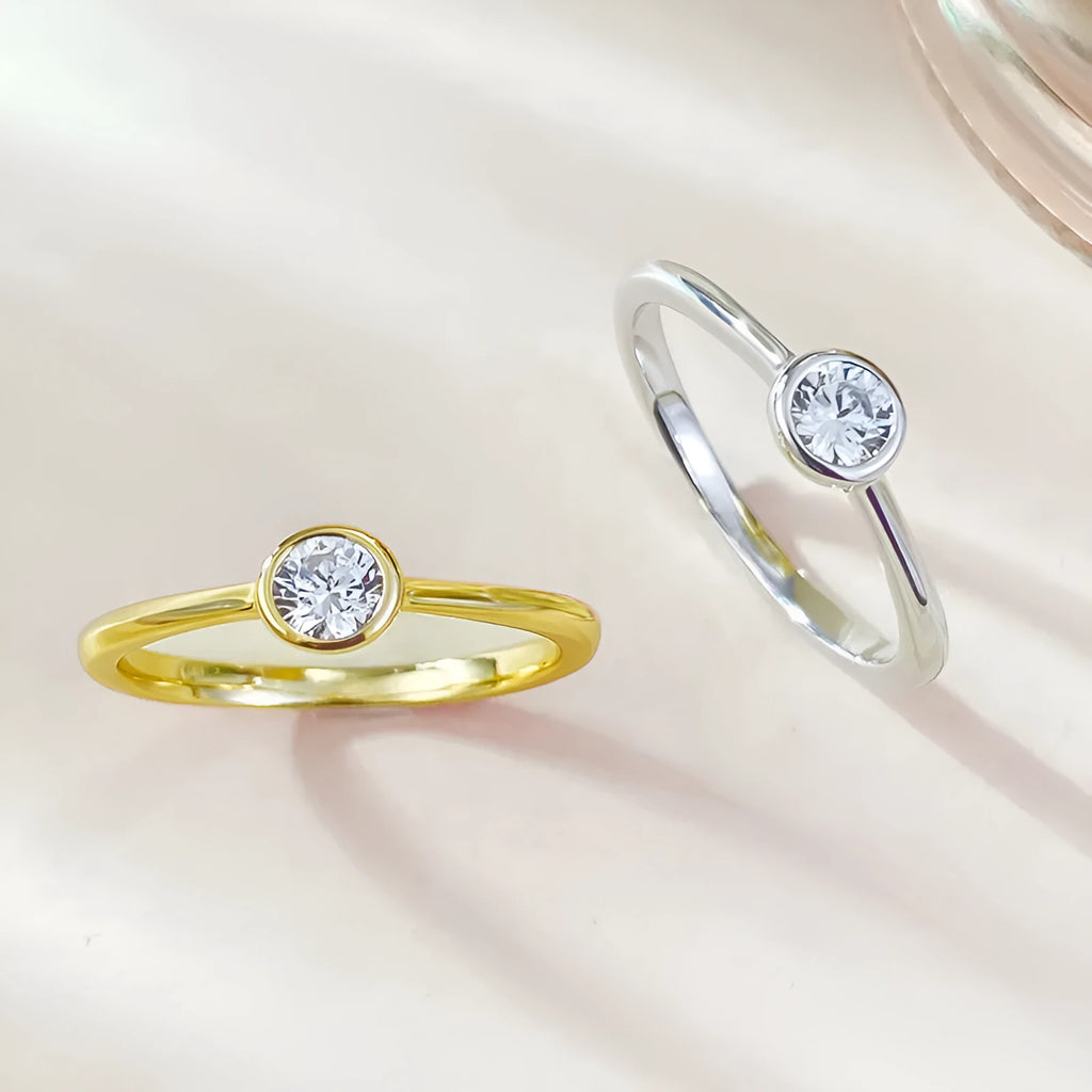 Silver crown ring with electroplated gold or platinum finish, Korean minimalist style with line patterns