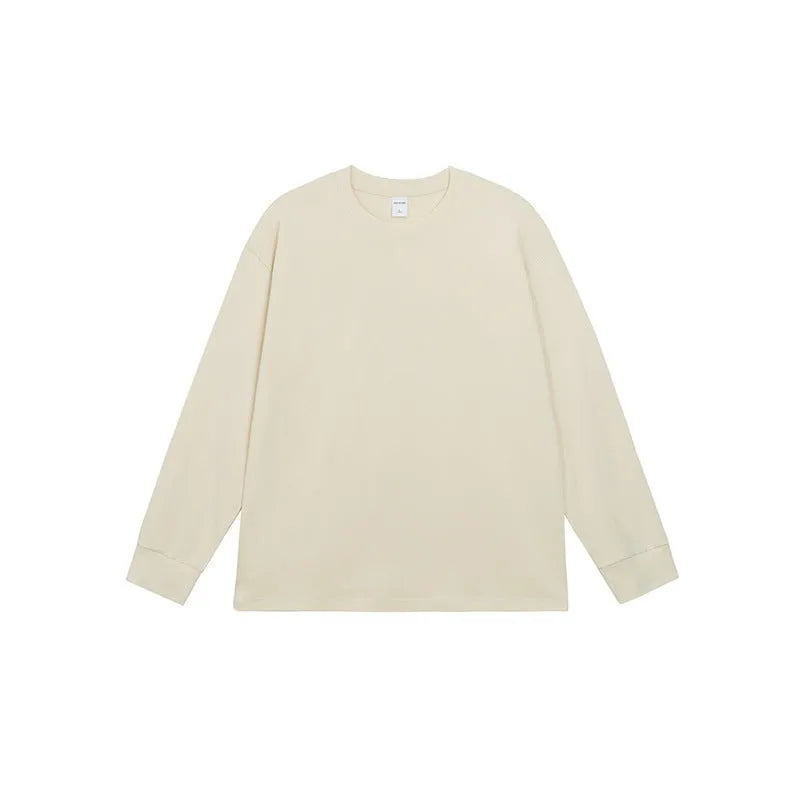 Men's pure cotton long sleeve t-shirt in loose fit, available in multiple solid colours