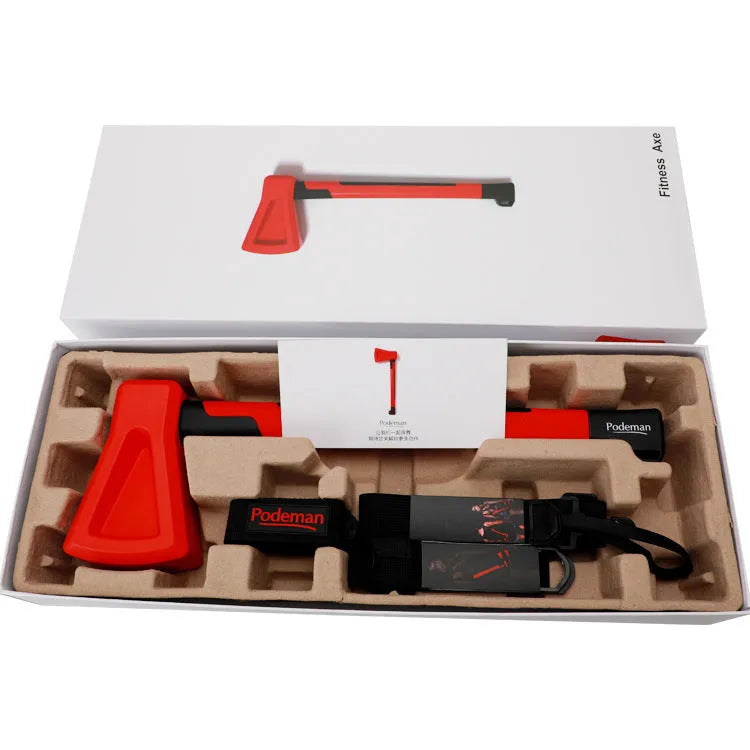 Red plastic fitness axe trainer for home muscle conditioning and strength training