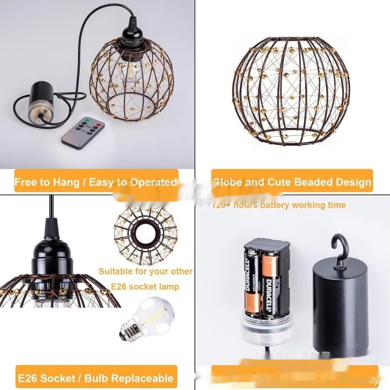 Outdoor waterproof LED chandelier made of iron, 1W battery powered, for camping or balcony use