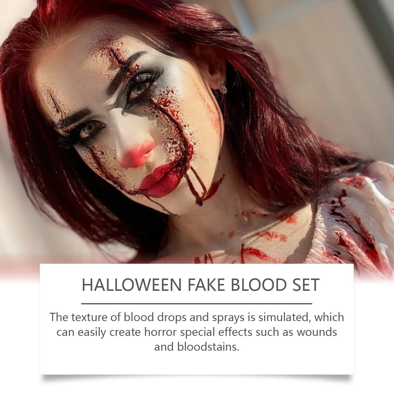 3-piece washable fake blood special effects makeup set with plasma drops, spray, and surface soap