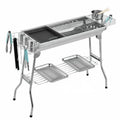 Large stainless steel portable barbecue oven with charcoal stove and cooking grates