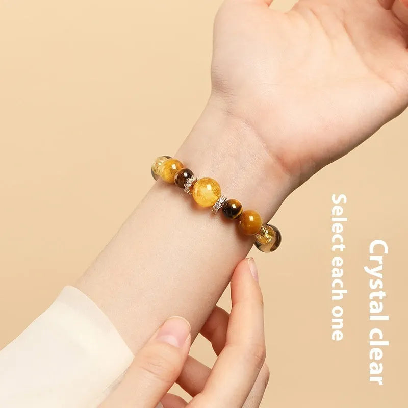 Natural yellow tiger-eye crystal bracelet with geometric beads in Jinba lucky design