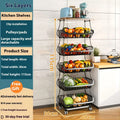 Black six-tier foldable kitchen floor trolley with carbon steel frame and modern design